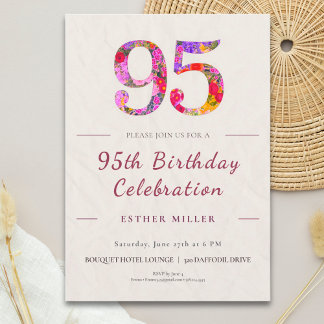 Convite Floral 95th Birthday - Elegant Celebration