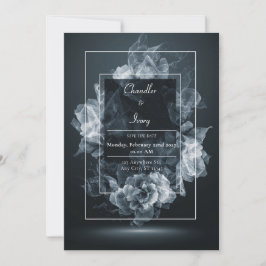 Convite Floral Abstrato Branco Fumê Etéreo Casamento Preto