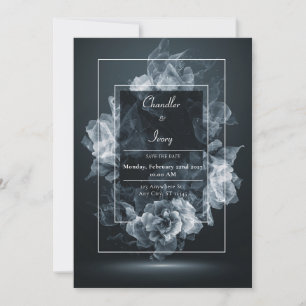 Convite Floral Abstrato Branco Fumê Etéreo Casamento Preto