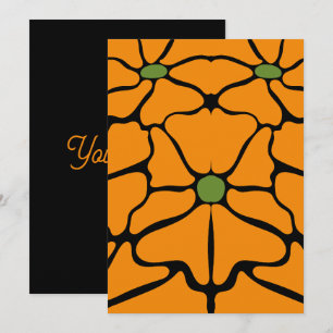 Convite Floral Abstrato Moderno Verde e Laranja