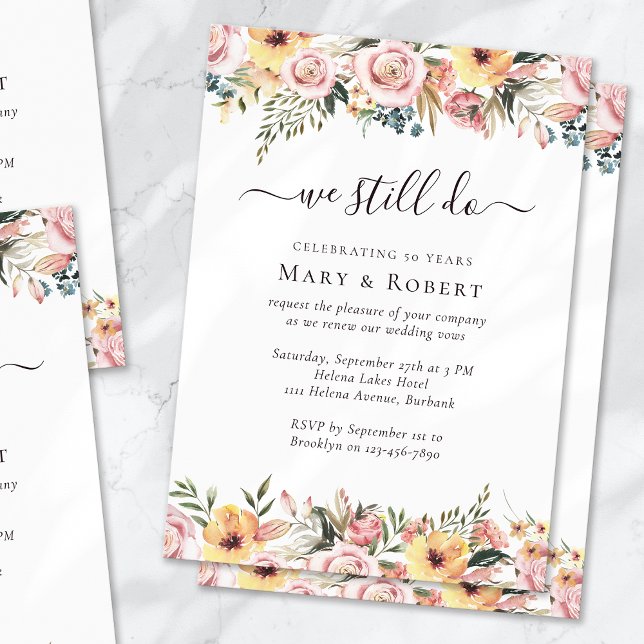 Convite Floral Ainda Fazemos Vow Renewal 50º Casamento (Criador carregado)