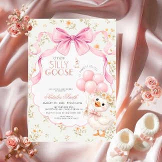Convite Floral All in One Silly Goose Pink Bow Baby Shower