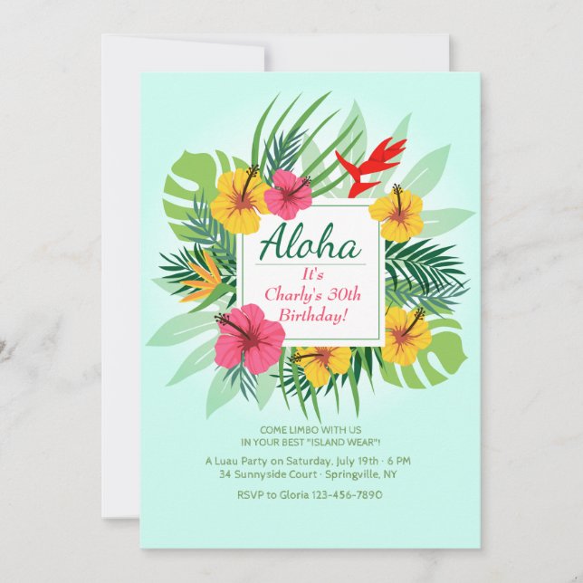 Convite Floral Aloha (Frente)