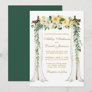 Convite Floral Amarelo Amarelo Verde Dourado de Casamento