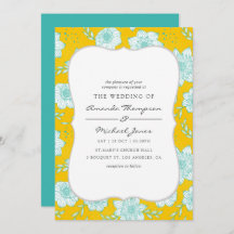 Convite Floral Amarelo e Teal