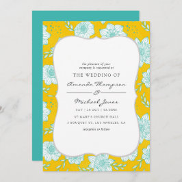 Convite Floral Amarelo e Teal
