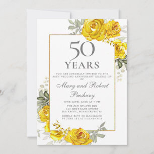 Convite Floral Amarelo Elegante de 50º Aniversário