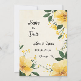 Convite Floral Amarelo Elegante Salve a placa de data