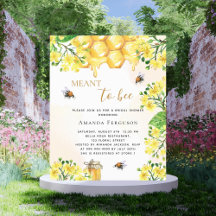 Convite floral amarelo para chá de noiva com abelh