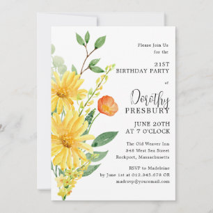 Convite Floral Amarelo Primavera aniversário de 21 anos