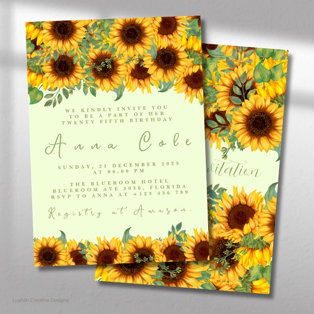 Convite Floral Amarelo Rústico de Girassol de Aniv (Criador carregado)
