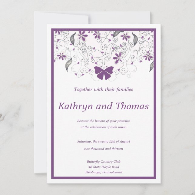 Convite Floral and butterfly wedding invitation (Frente)