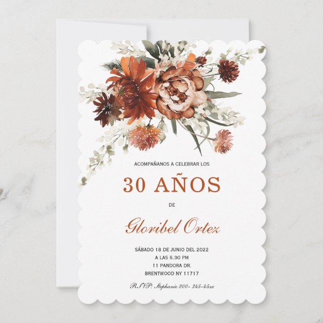 Convite Floral Aniversário 30 Anos (Frente)