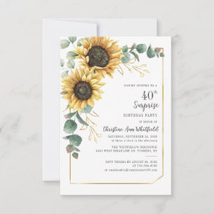 Convite Floral Aniversário de 40 anos Girassol Eucalipto