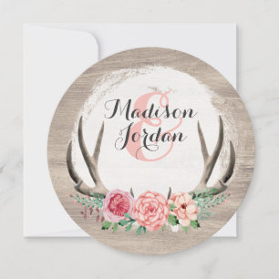 Convite Floral Antlers Rustic Wedding Personalizado Casual