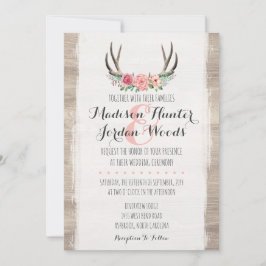 Convite Floral Antlers Rustic Wedding Personalizado Formal