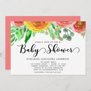 Convite Floral Aquarela Flores Chá de fraldas Verde