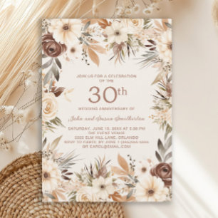 Convite Floral Aquarela Marrom 30º Aniversário