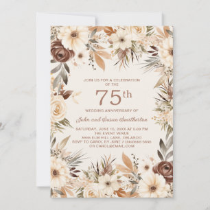 Convite Floral Aquarela Marrom Creme 75º Aniversário