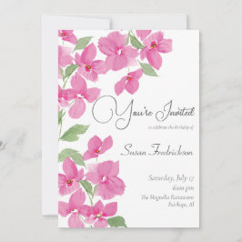 Convite Floral Aquarela Rosa Vibrante