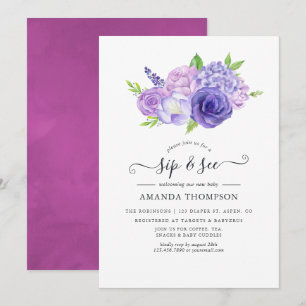 Convite Floral Aquarela Roxo para Brinde e Visuali