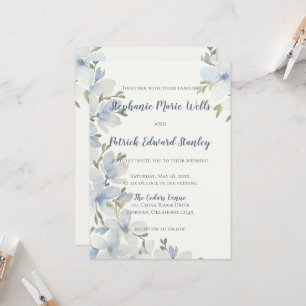 Convite Floral Aquarela Texturizada em Azul e Verde