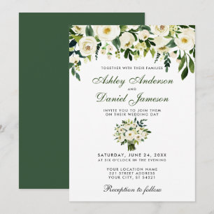 Convite Floral Aquarela Verde Branco Casamento G