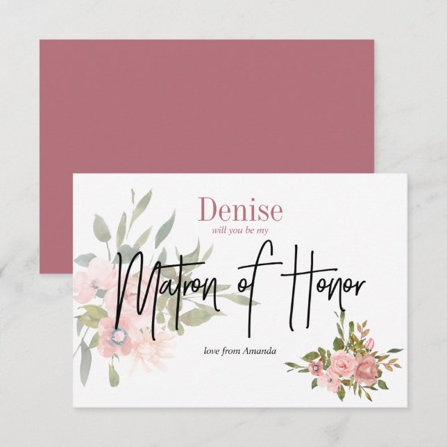 Convite Floral Aquarela Você Será Minha Dama de Honra (Frente/Verso)