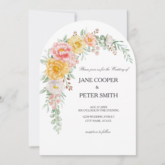 Convite Floral arrangement. Budget Wedding Invitation (Frente)