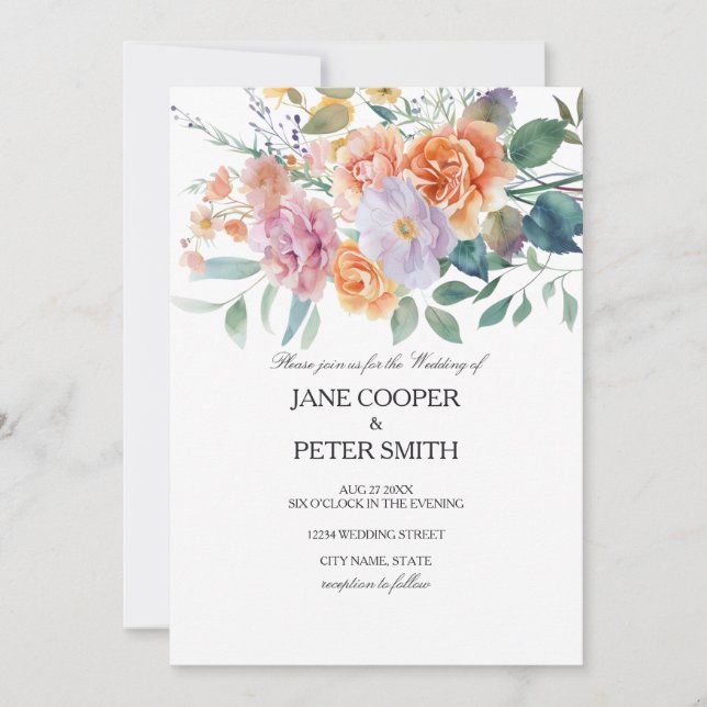 Convite Floral arrangement. Budget Wedding Invitation (Frente)