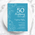 Convite Floral Azul Claro 50ª Festa de aniversário<br><div class="desc">Floral Azul Claro 50º Convite de aniversário. Design minimalista moderno com desenhos botânicos em destaque e letra de script de tipografia. Simples trendy convida cartão perfeito para uma festa de na moda. Pode ser personalizado para qualquer idade. Impressos convites Zazzle ou modelo de impressão digital instantânea para download.</div>