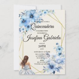 Convite floral azul de Quinceañera