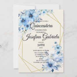 Convite floral azul de Quinceañera
