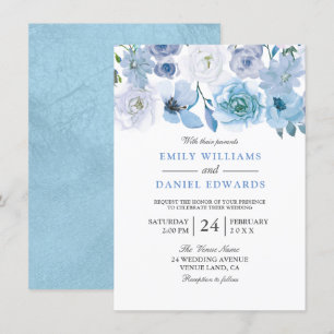 Convite floral azul do casamento da aguarela