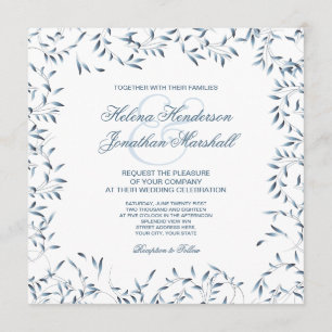Convite Floral azul do jardim do salgueiro e branco