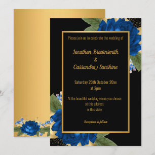 CONVITE FLORAL AZUL DOURADA SIMPLES E MODERNA CASAMENTO TO