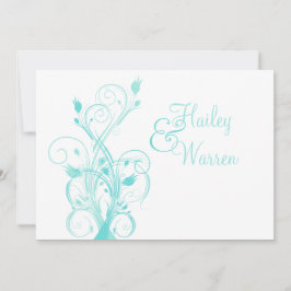 Convite floral azul e branco do Aqua do casamento