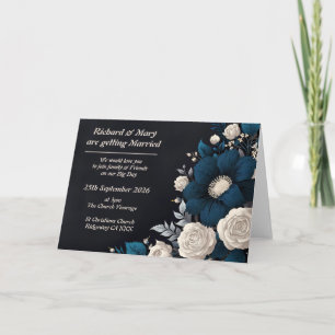 Convite Floral Azul e Creme Dobrado