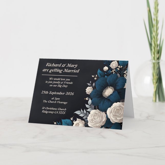 Convite Floral Azul e Creme Dobrado (Frente)