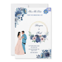 Floral azul mínimo com Casal de casamento