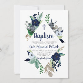 Convite Floral Azul para Batismo