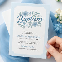 Convite Floral Azul para Bebê