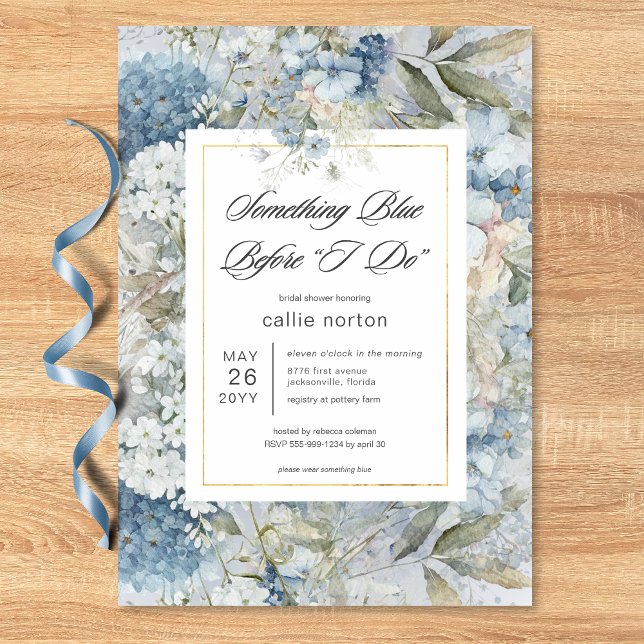 Convite Floral Azul Russo Algo Chá de panela Azul (Rustic Blue Floral Something Blue Bridal Shower Invitation)
