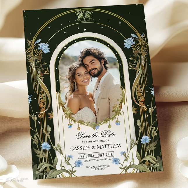 Convite Floral Azul Único para Salvar a Data da Foto (Criador carregado)