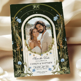 Convite Floral Azul Único Salvar a Data da Foto