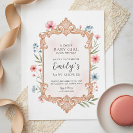 Convite Floral Baby Girl Shower Invitation Frame