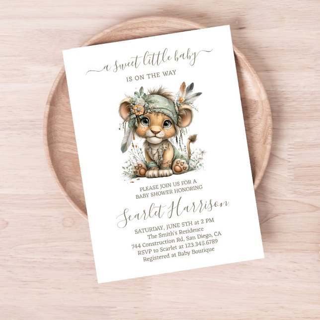Convite Floral baby lion Baby Shower Invitation (Criador carregado)
