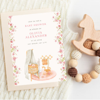 Convite Floral Baby shower in nursery pinky watercolor