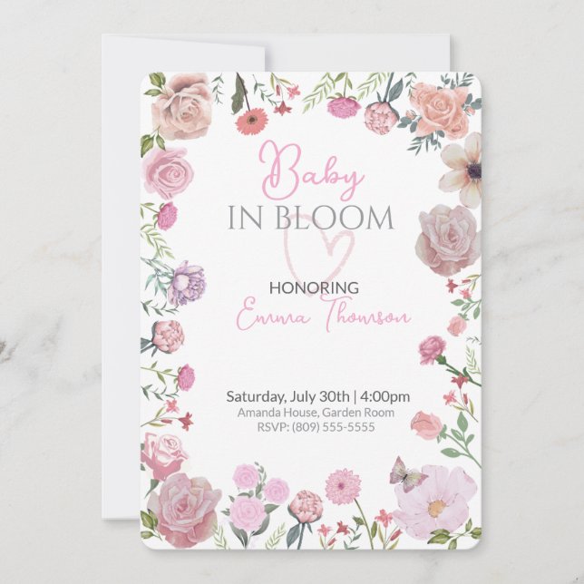 Convite Floral Baby Shower Invitation – Elegant Watercolor (Frente)