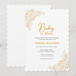 Convite Floral Baby Shower invitation, gold tones